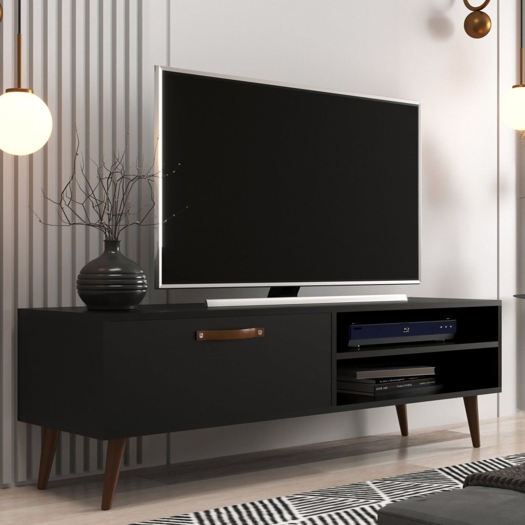 Rack Retrô para TV até 50 Polegadas 125cm Palito Miami Preto Preto
