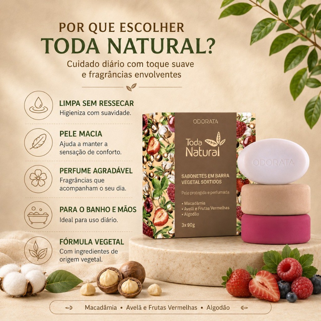 Caixa De  Sabonete Em Barra Vegetal 3 Unidades Odorata Toda Natural Pele Protegida E Perfumada