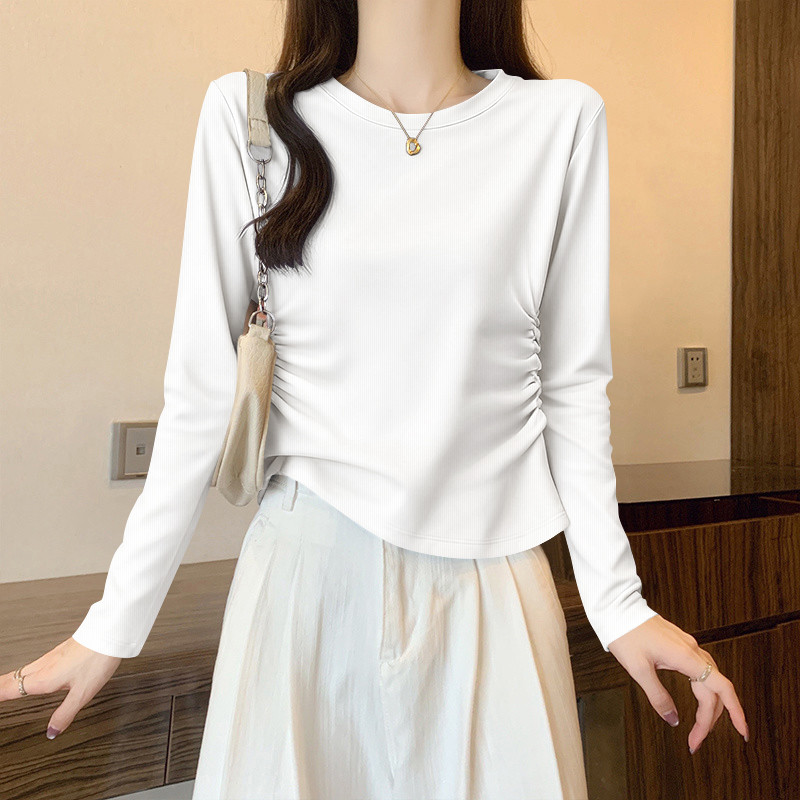 Camiseta feminina de manga comprida com rosca 2025 novo estilo primavera outono estilo ocidental requintado High-End mod