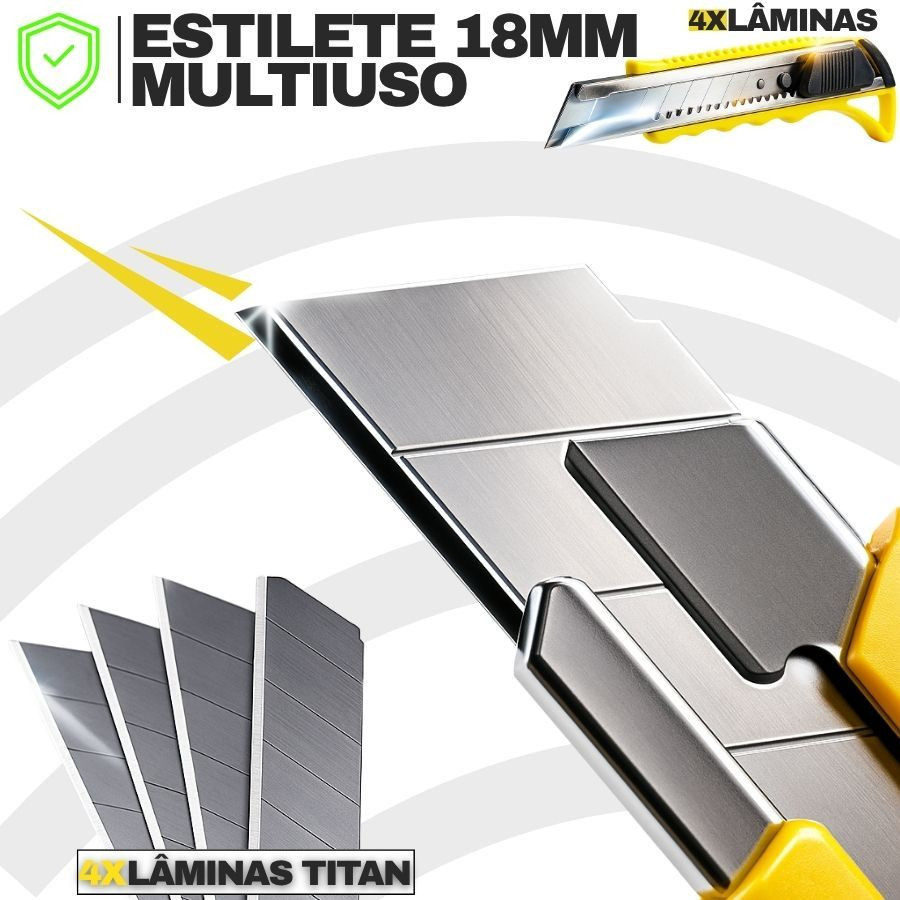 Estilete Profissional 18mm com Trava Automática + 3 Lâminas Extras de Aço Luatek