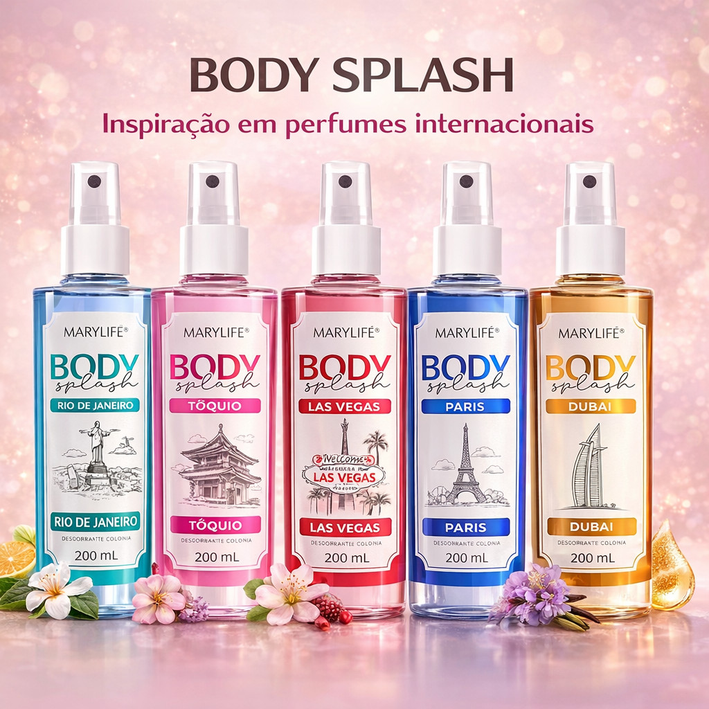 Body splash Desodorante Corporal Fragância Marcante e Longa Fixação Corpo e Cabelo Mary Life 200ml