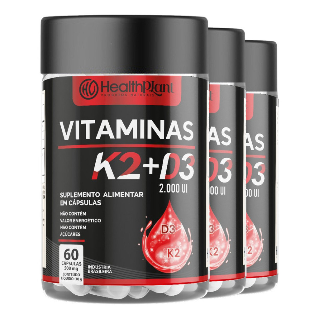 Kit 3 Potes Vitamina K2 e D3 2000UI