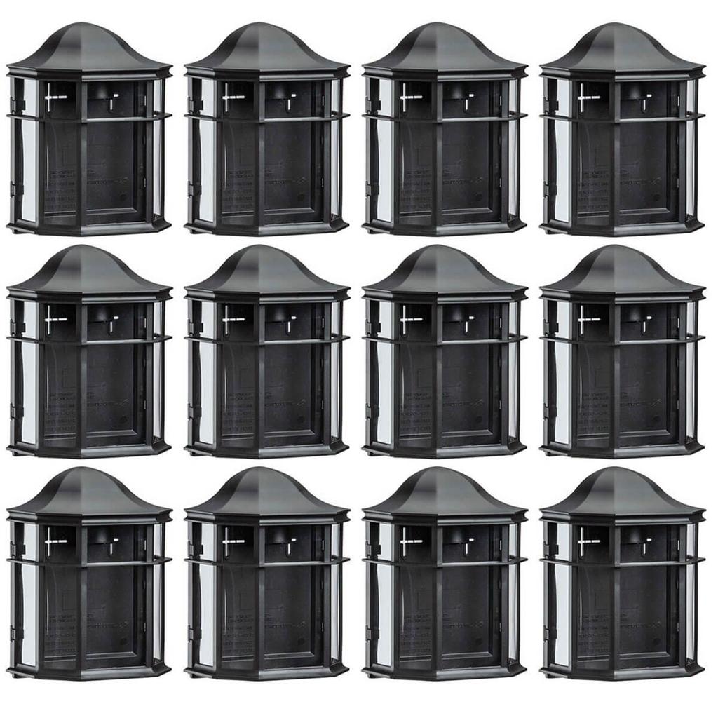 Kit 12 Arandelas Colonial De Ville Luminária Preta Bivolt Dital Lente Transparente