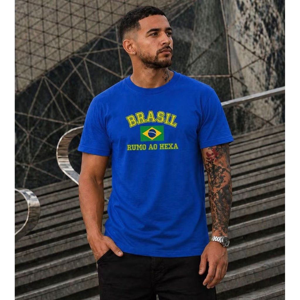 Camiseta Camisa Masculina Brasil Seleção Brasileira Rumo ao Hexa Copa do Mundo Algodão Unissex Feminina