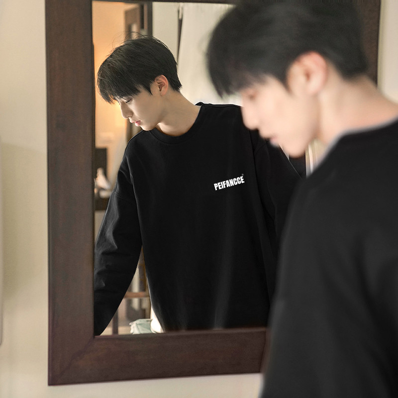 Americano ins Street Wear Design sentido impresso manga comprida camiseta masculina primavera outono All-Match solto Cas