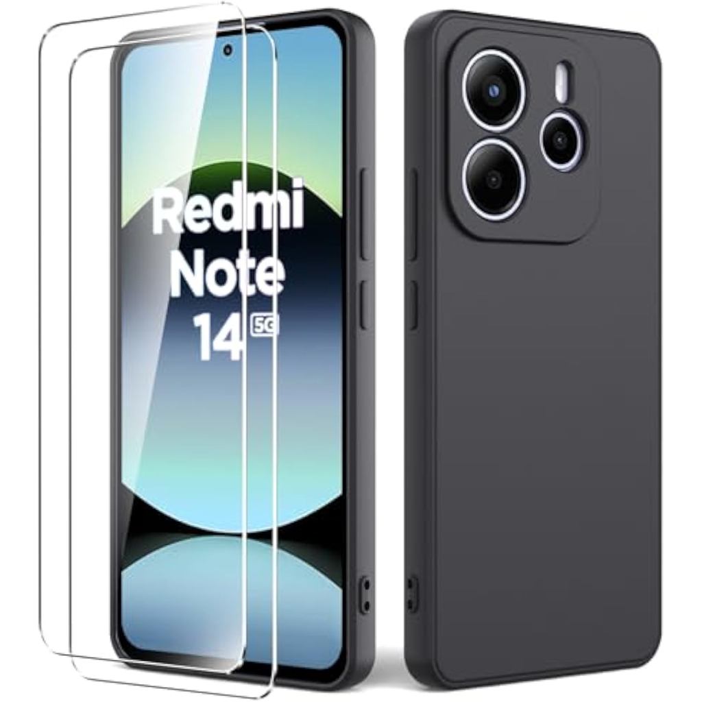 Baratie- Capa para Telemóvel - Capa para Xiaomi Redmi Note 14 5G, com 2 unidades de Vidro Temperado, Capa Anti-Risco e A