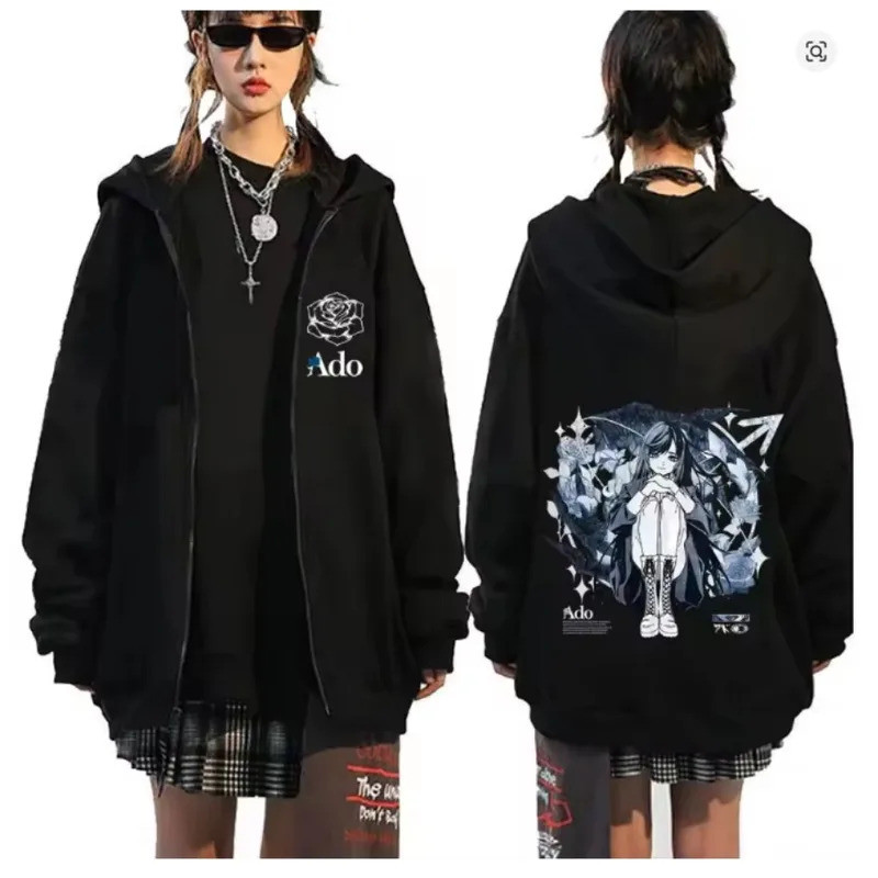 Ado World Tour 2025 Hibana Zipper Hoodie Men's and Women's Fashion Pullover Casual Harajuku Zipper Sweatshirt