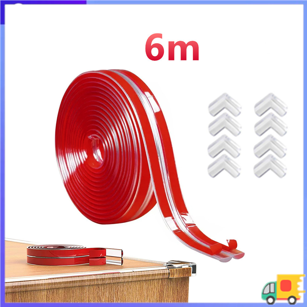 Tira de proteção de borda de Silicone para móveis 6m, com 8 adesivos de proteção de canto pré-adesivos, proteção infanti