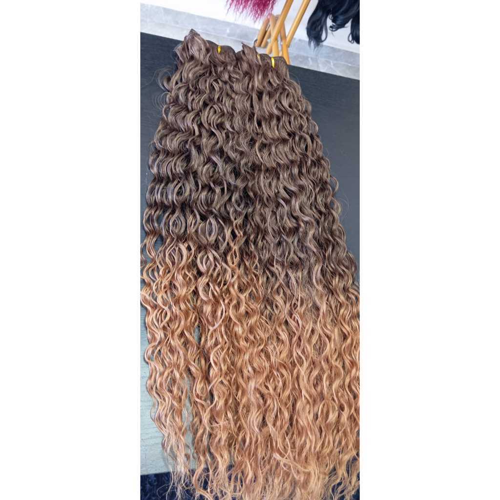 Aplique de Cabelo na Tela Mega Hair Natural Fibra Russa Cacheado Californiana 50cm Premium Bella Hair