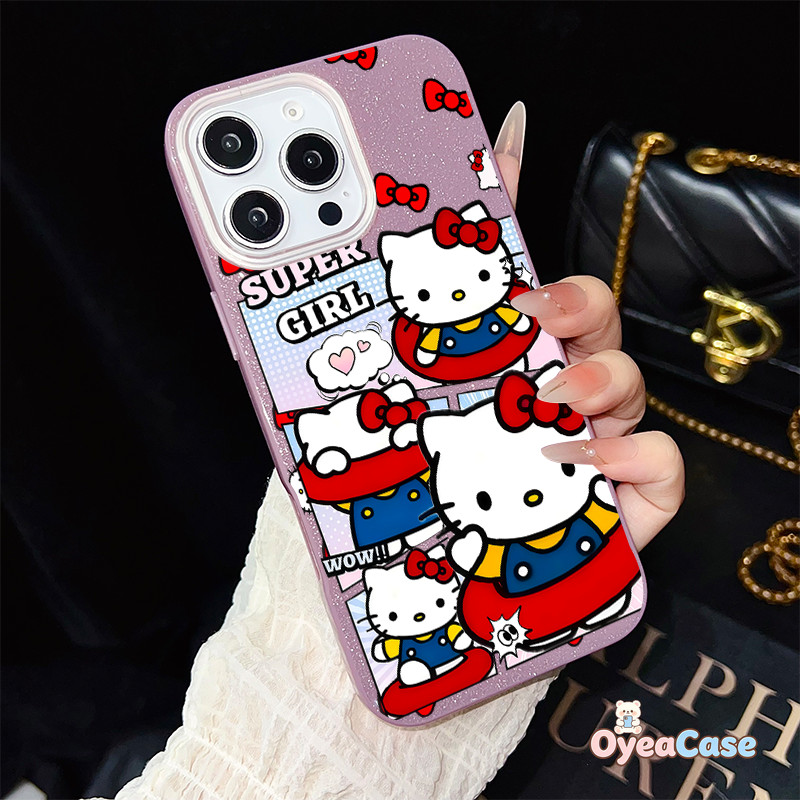 Capa IMD Glitter Hello Kitty " Super Girl " Para Realme 10 9i 8i 8 7 Pro 7i Global 6 6S 6i 5 5S 5i 2 GT Master Q Cute Ca