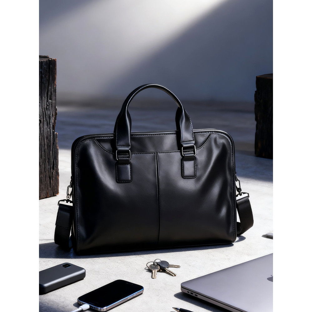 Bolsa masculina de couro genuíno, maleta de negócios preta de primeira camada, Horizontal, quadrada, modelagem de grande
