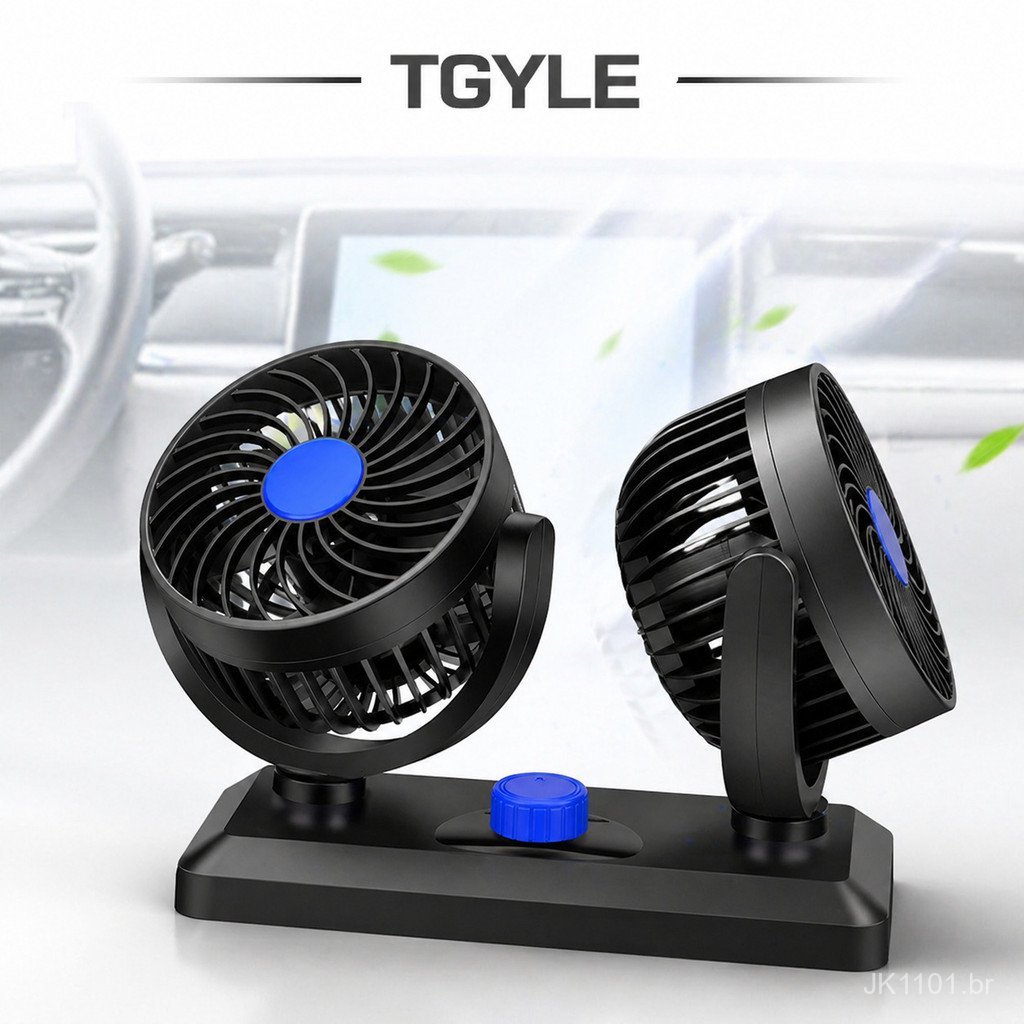 Ventilador automotivo com duas portas USB, alta potência de ventilação, 12V/24V, adequado para vans e caminhões grandes,