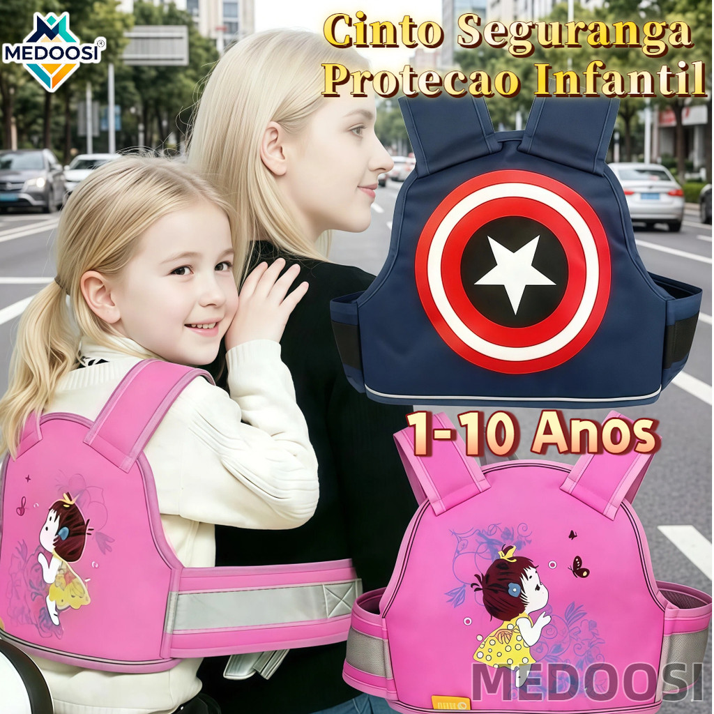 MEDOOSI Colete de Cinto Segurança Proteção Infantil | Arnês Ajustável e Anti-Queda para Motocicleta e Bicicleta