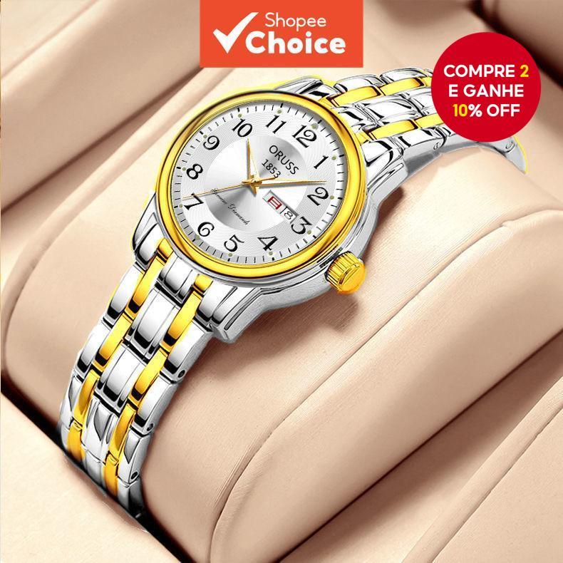 Relógio De Quartzo Feminino Elegante : À Prova D'água , Brilho Noturno , Calendário E Exibição Diurna Com Pulseira De Aç em Oferta na Shopee