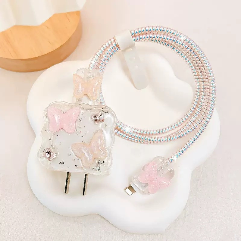 Capa protetora para carregador cabo fonte borboleta rosa em Oferta na Shopee