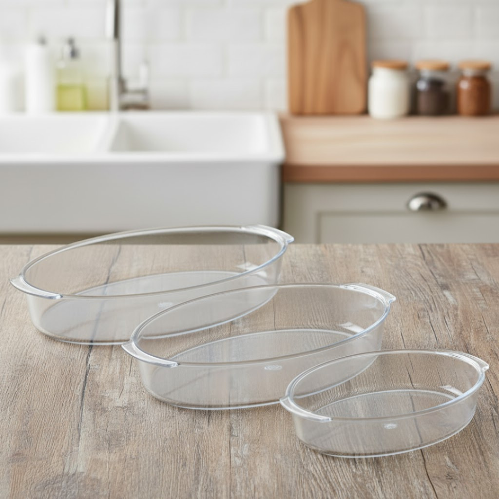 Kit 3 Travessas Oval em Acrílico - Pequena, Média e Grande | Servir com Elegância e Praticidade!