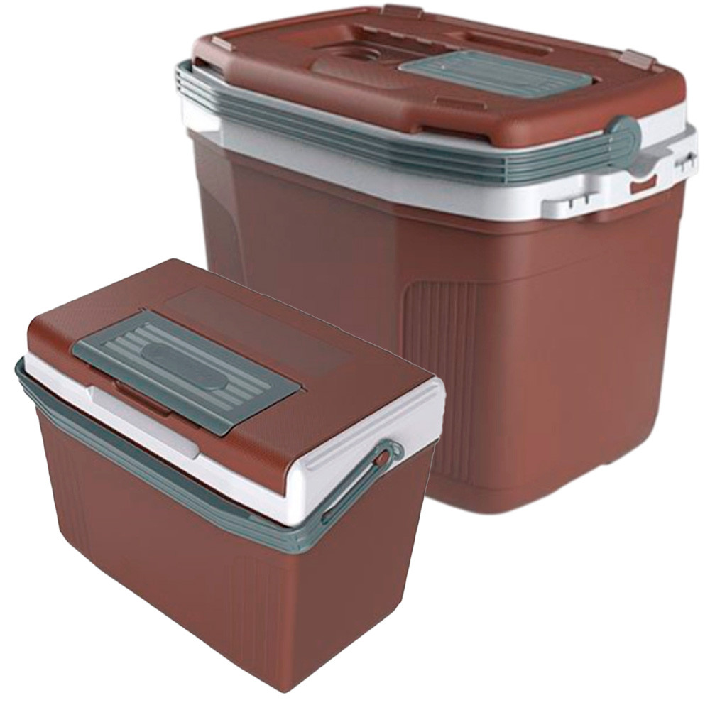 Kit Praia e Pesca Caixa Cooler Termico Cor Marrom 32 Litros com Caixa 8L Termolar
