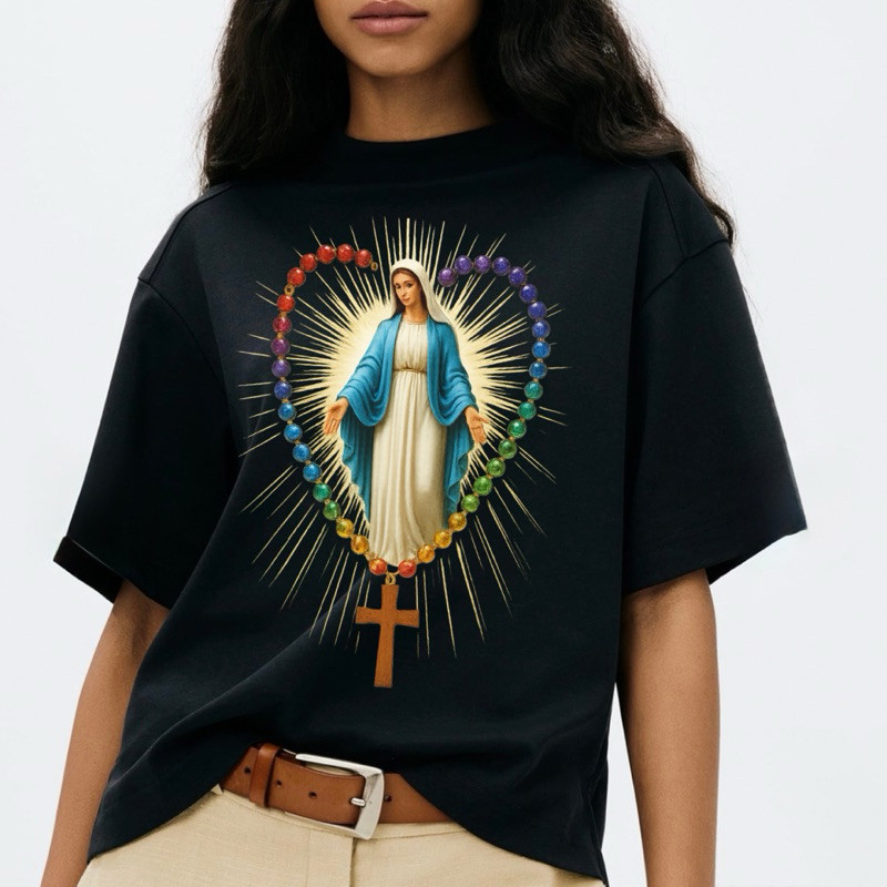 Camiseta Feminina Casual Blusa Nossa Senhora das Graças Algodão Leve e Macio Camiseta Confortável T-shirt Respirável