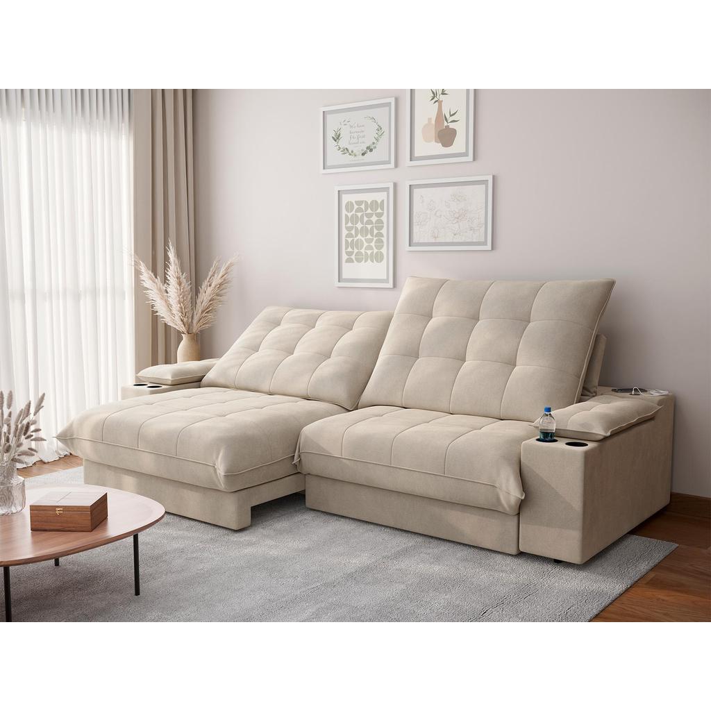 Imagem Sofá Thor 2,10cm com Super Pillow e Molas Ensacadas Veludocristal- NETSOFAS