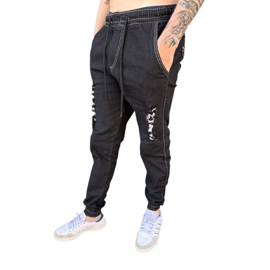 Calça JOGGER Masculina Jeans Rasgado Destroyed slim fit lançamento 25/26 Super Oferta