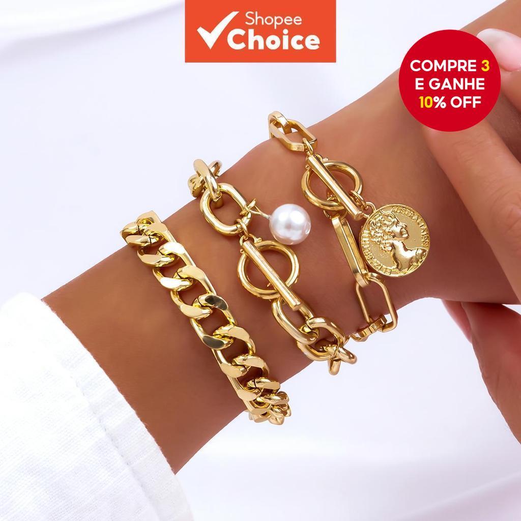 Conjunto De Pulseira De Moedas Em Camadas Para Mulheres – Corrente Grossa Com Pingente Separável Boho Empilhamento De Pu