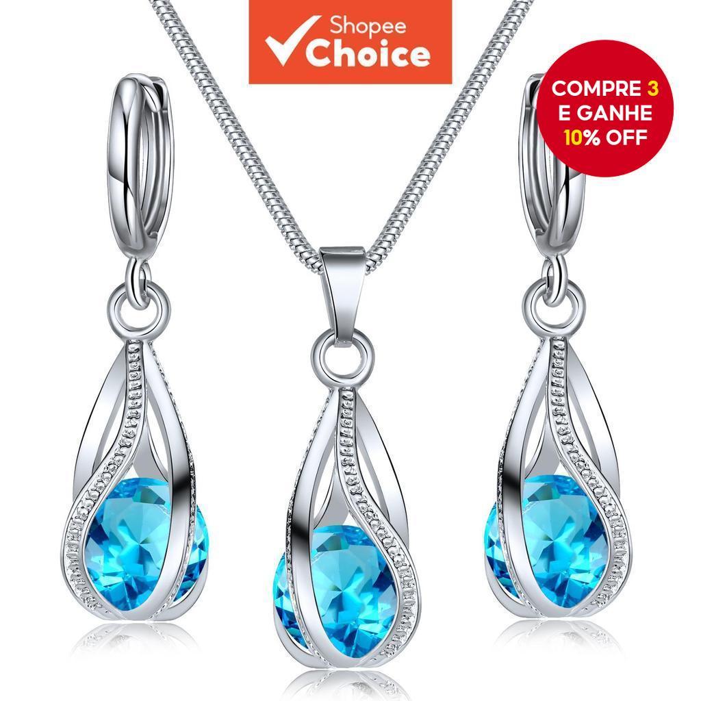 Novo Estilo Colar de Moda Coreano Colar de Cristal em Zircônio Conjunto de Brincos Jóias Cores Múltiplas Disponíveis