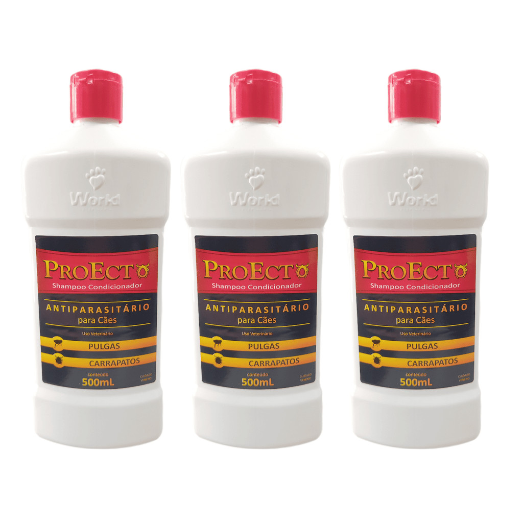 Shampoo Condicionador Antipulgas e Carrapatos Proecto 500ml Para Cachorro 1 a 3 Unidades