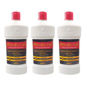 Shampoo Condicionador Antipulgas e Carrapatos Proecto 500ml Para Cachorro 1 a 3 Unidades