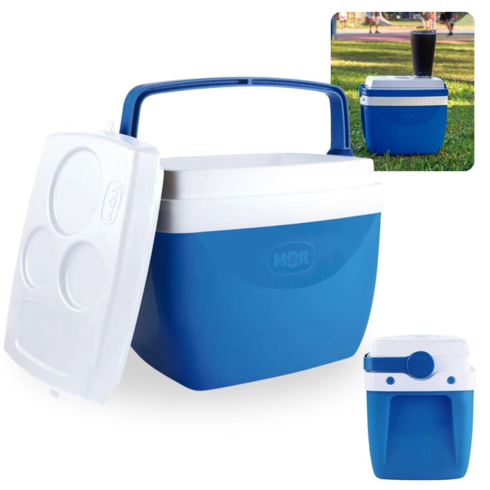 Caixa Térmica 12l Azul com Alça Mor para Praia, Camping e Pesca