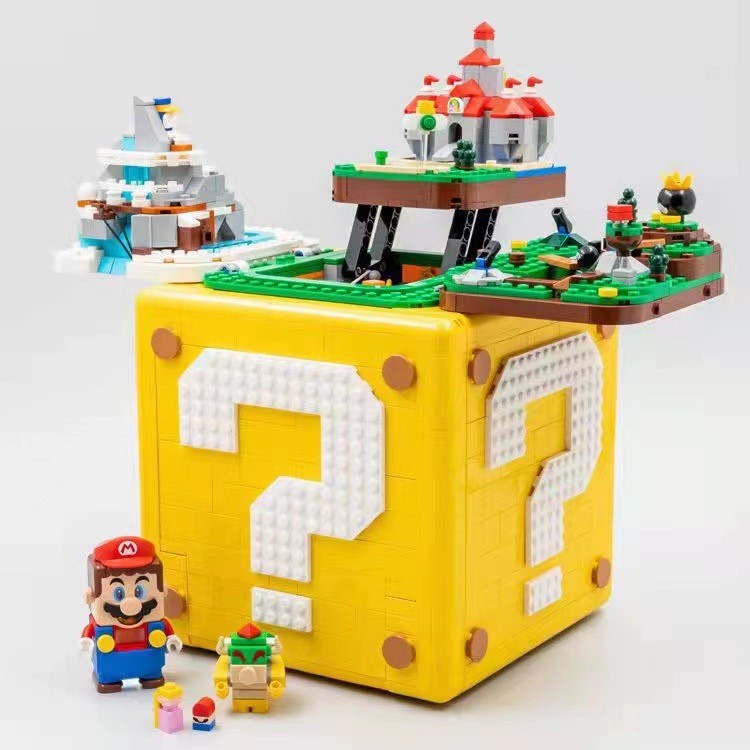 O modelo da Caixa de Ponto de Interrogação do Mario é super compatível com blocos de montar Lego, presente de brinquedo,