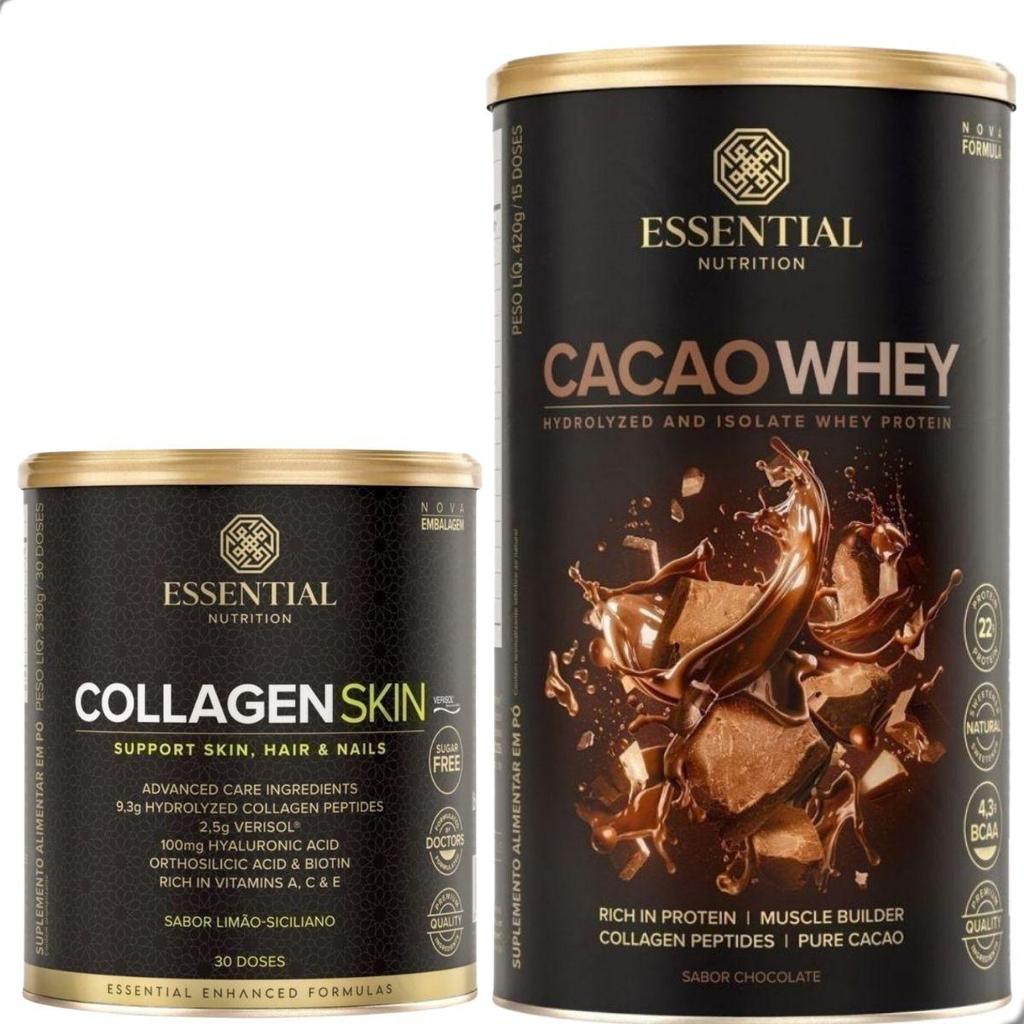 Kit Cacao Whey Protein 900g + Collagen Skin Limão 330g Essential