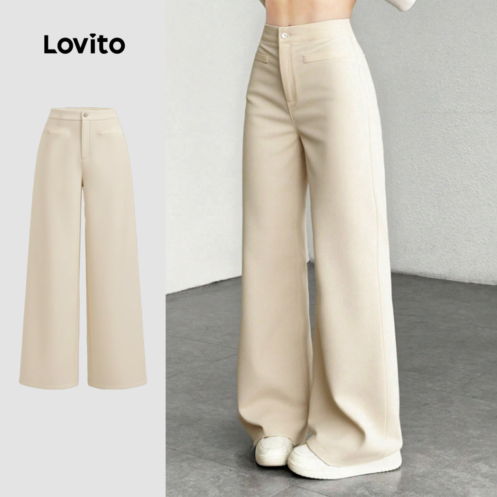 Lovito Casual Calça Feminina Para O Dia a Dia Com Zíper Cor Cáqui Para Primavera/verão LK3ED682