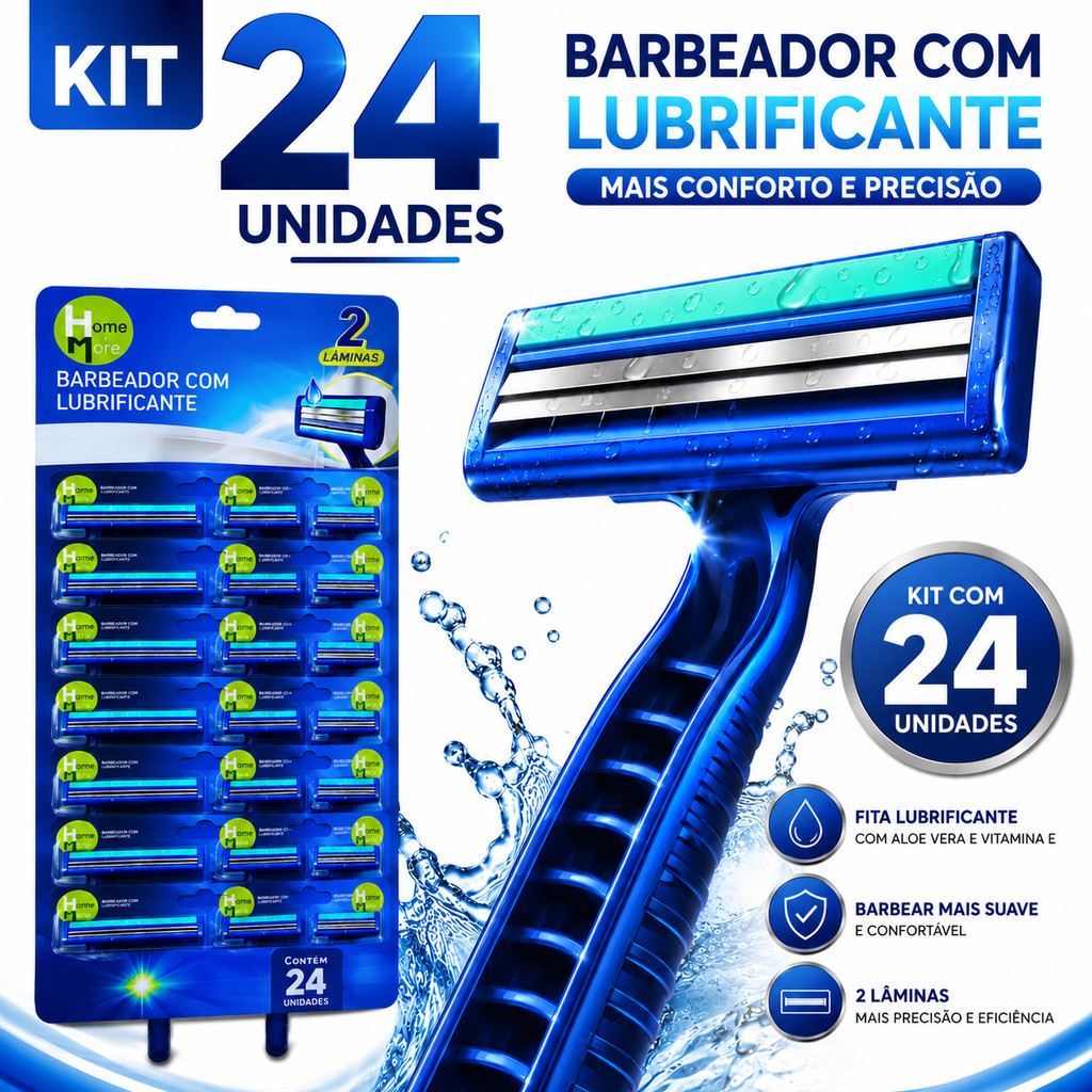 Kit Barbeador Masculino Descartável Azul 2 Lâminas Barba Corpo Premium