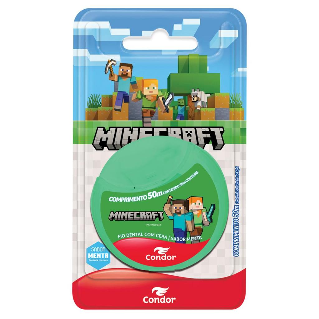 Fio Dental Infantil com Cera Menta Minecraft Condor 50m