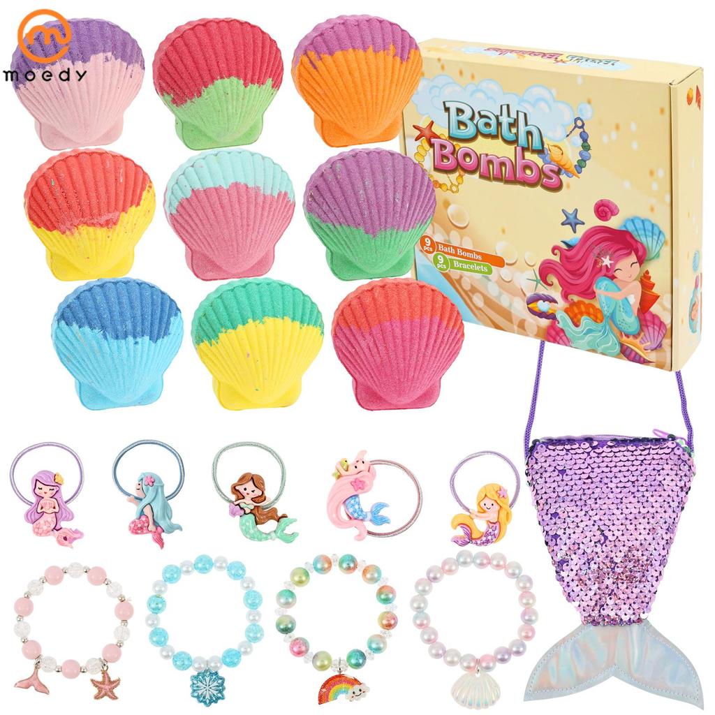 9 Pçs Bombas De Banho Sereia Para Crianças Com Jóias Brinquedos Dentro Artesanal Concha Bolha Bomba Saco Meninas SHOPSKC