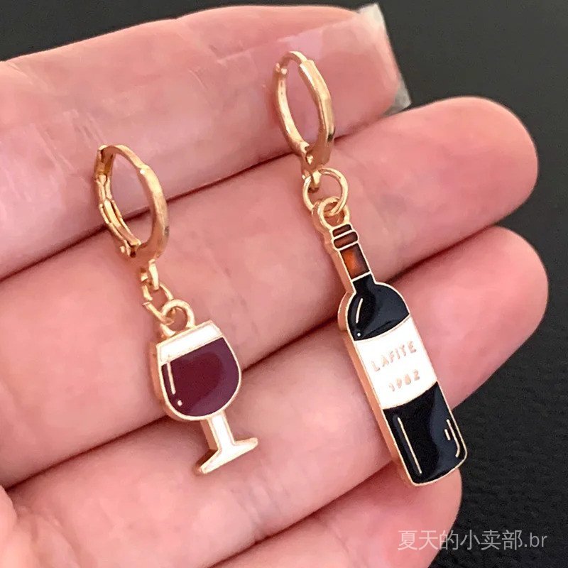 Novos brincos mini em esmalte dourado de 2023, brincos de vinho tinto, brincos de taça de vinho, brincos de comida em mi