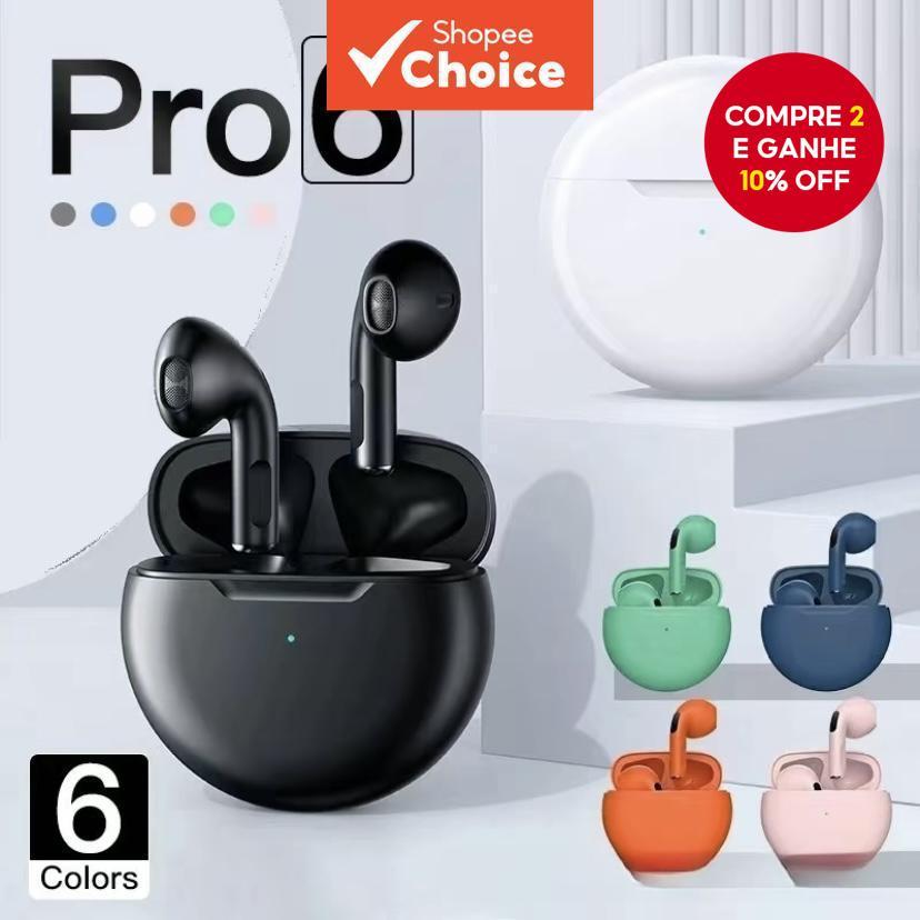Pro6 Fone De Ouvido Bluetooth Redução De Ruído Toque Estéreo Sem Fio Fones TWS De Alta Qualidade Para Todos Os Telefones