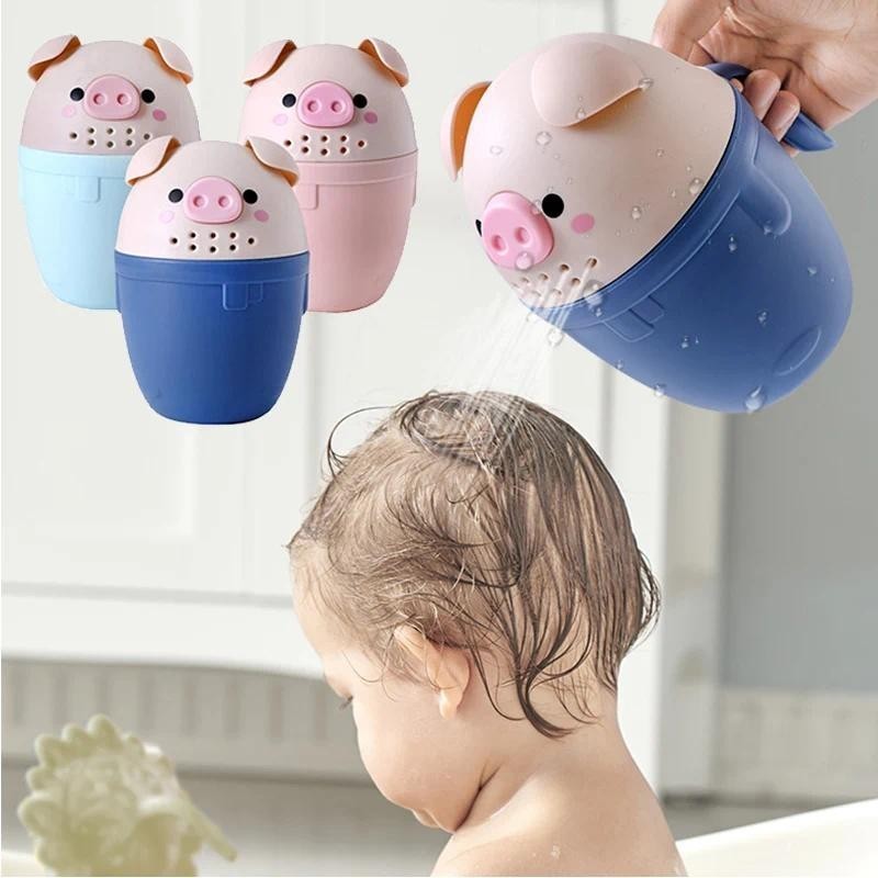 Utensílio de Banho Infantil em Forma de Porquinho de Desenho Animado, Touca de Banho para Bebês, Copo de Shampoo Fofo pa
