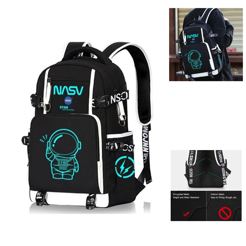 Novo Mochila Masculina De Grande Capacidade Mochila Escolar Astronauta Mochila Luminosa prova d'água