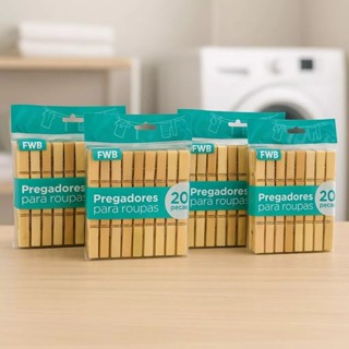 Pregadores de Roupas Bambu – Kits com 40, 60, 100 Unidades - Pode Molhar • Antimofo em Oferta na Shopee