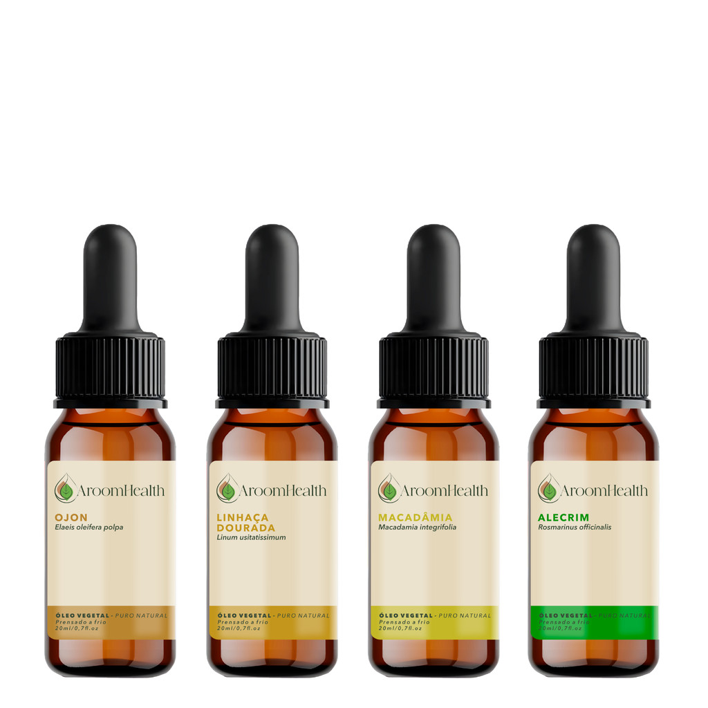 Kit de óleos vegetais puros de Ojon Polpa , Linhaça Dourada, Macadâmia e Alecrim 20 ml cada