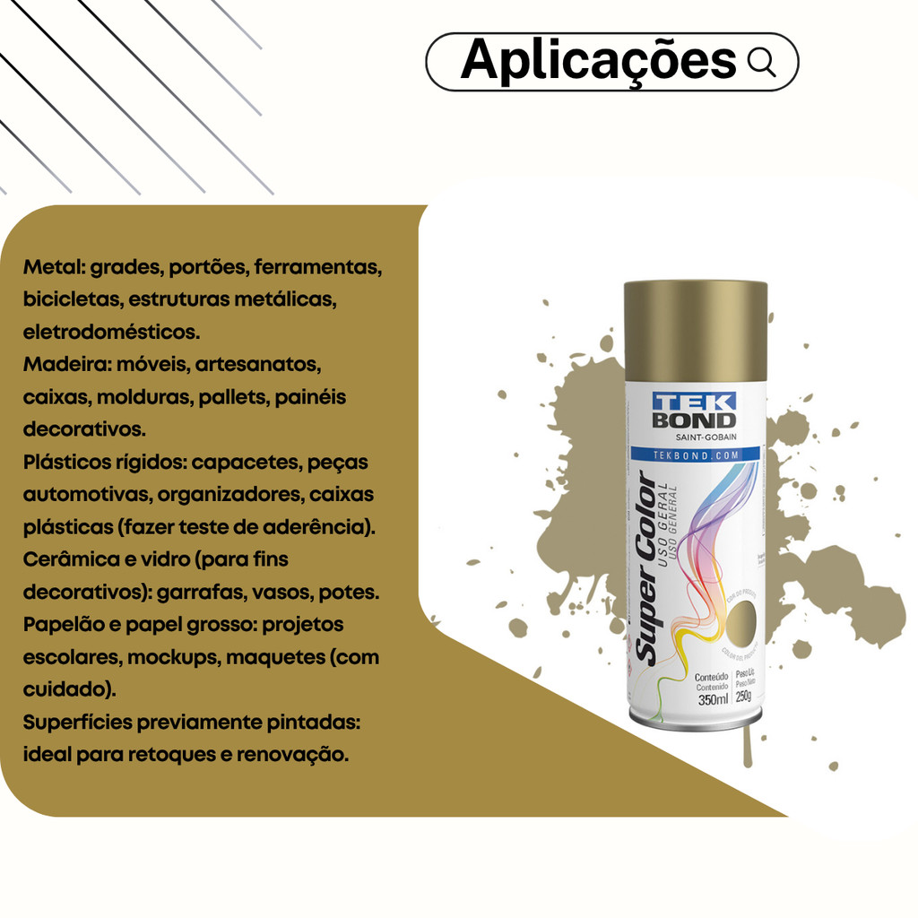 Tinta Spray Aerossol Dourado Uso Geral 350ml 250g Tekbond · foto 2