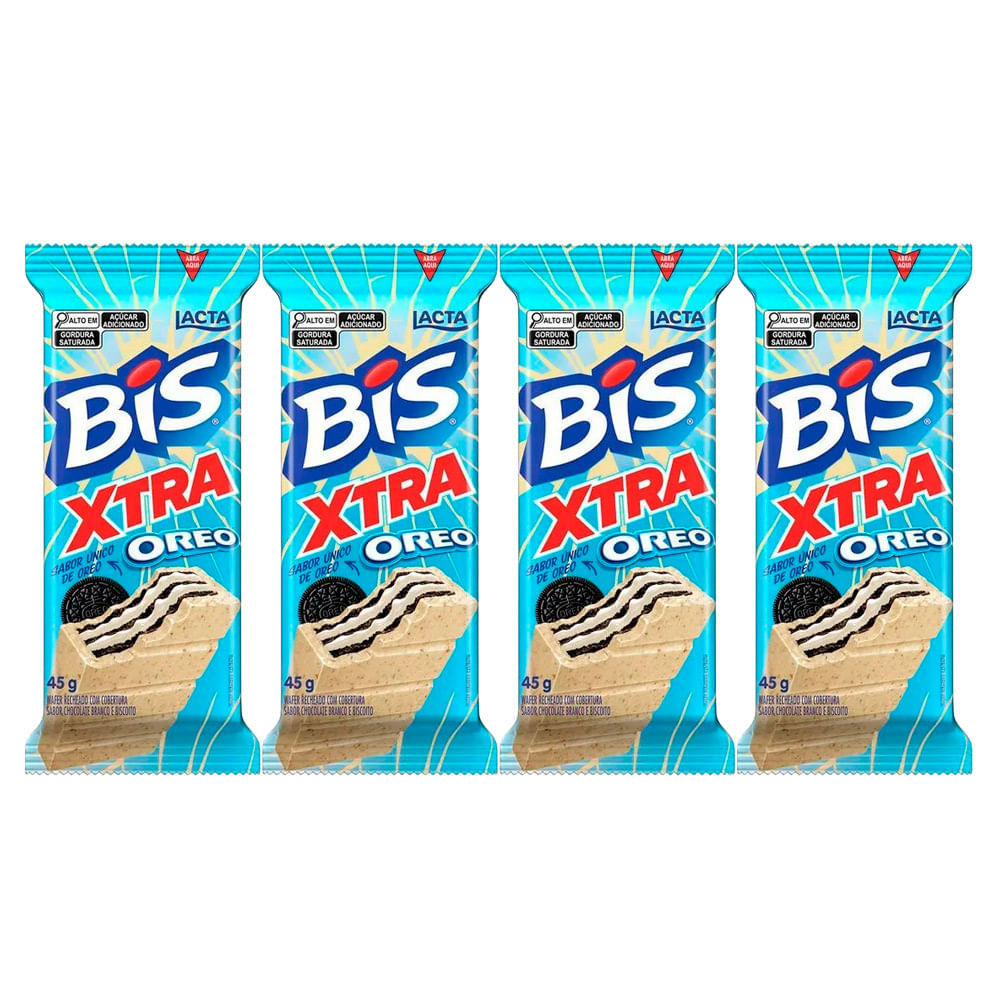Kit 4 Chocolate Bis Lacta Xtra Oreo com 45g