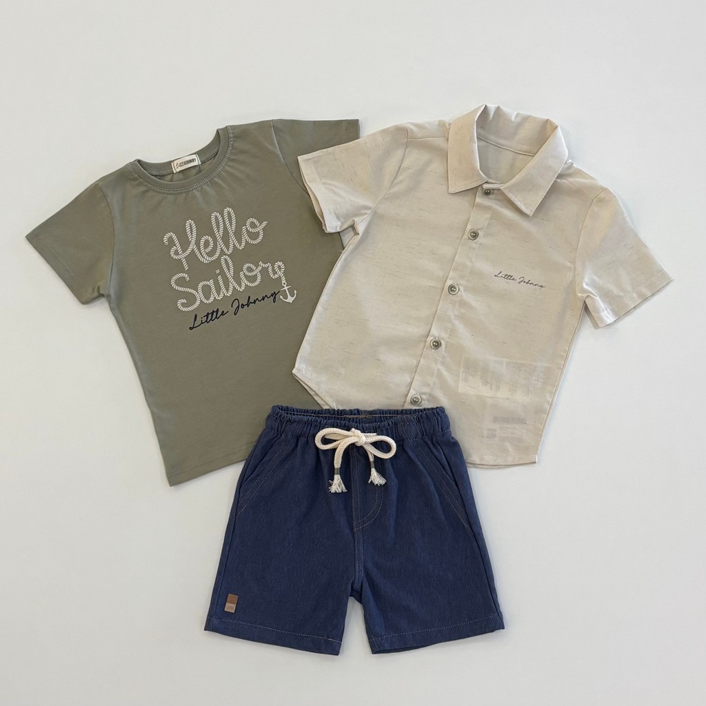 Conjunto Infantil Menino Johnny Fox Camisa e Camiseta Com Bermuda Imita Jeans Verão Moda Kids 86333