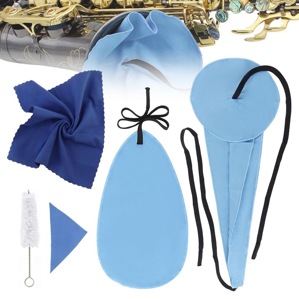 5 Peças Ferramentas De Limpeza De Cuidados De Saxofone De Algodão Azul + Pano Câmara Interna Buraco De Som + Escova De B