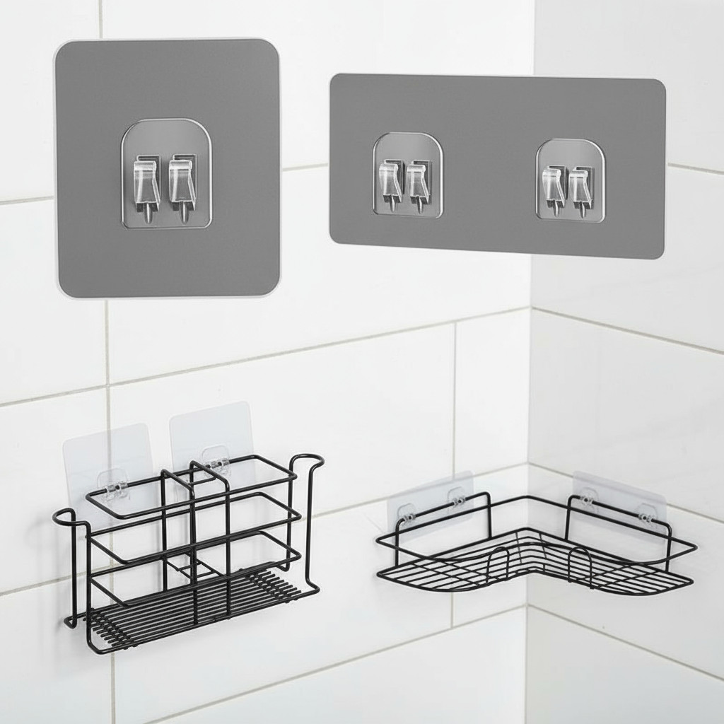 Kit 10 Ganchos Adesivos Transparentes PVC 2kg Sem Furo Para Cozinha Banheiro Azulejo Vidro