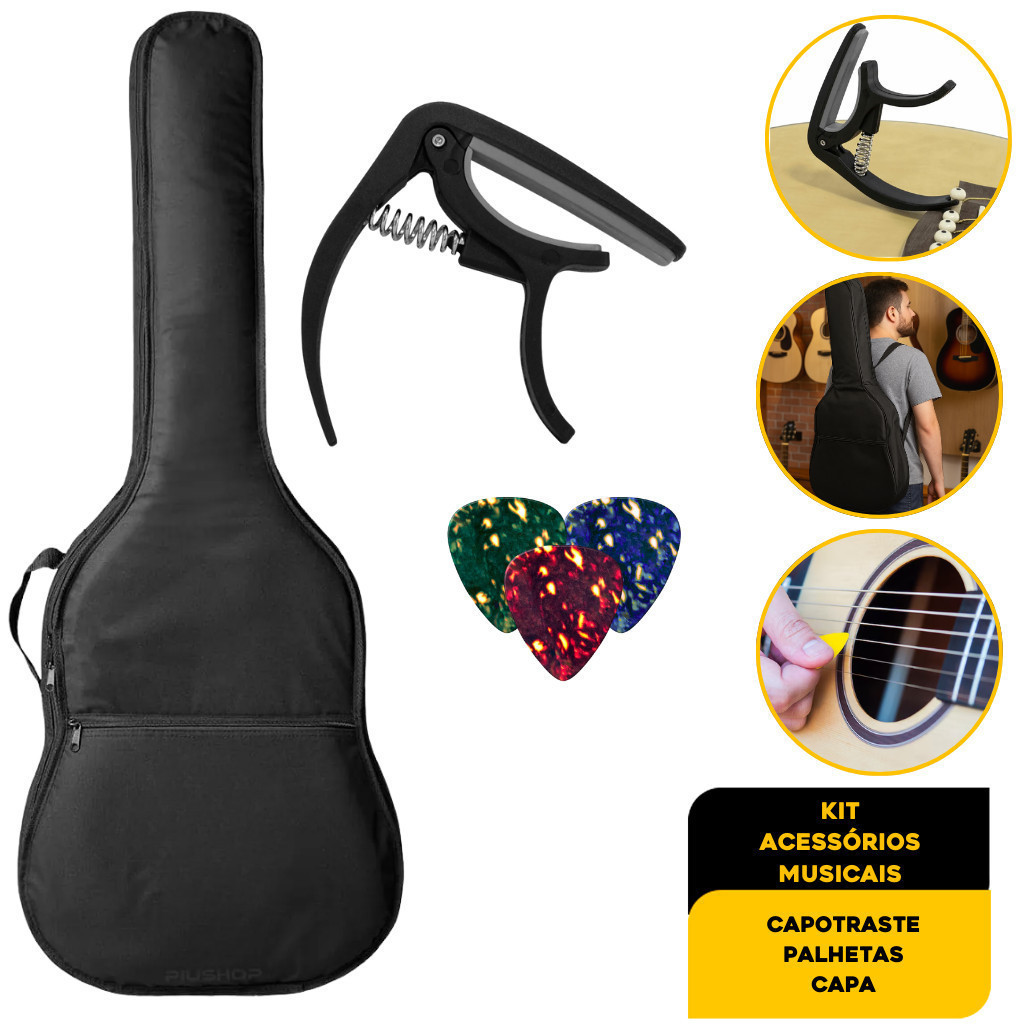 Capa Para Violão + Capotraste + Palhetas Premium em Oferta na Shopee