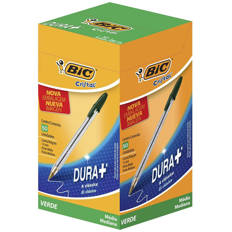 Caneta esferográfica Cristal 1.0mm Verde caixa com 50 unidades Bic