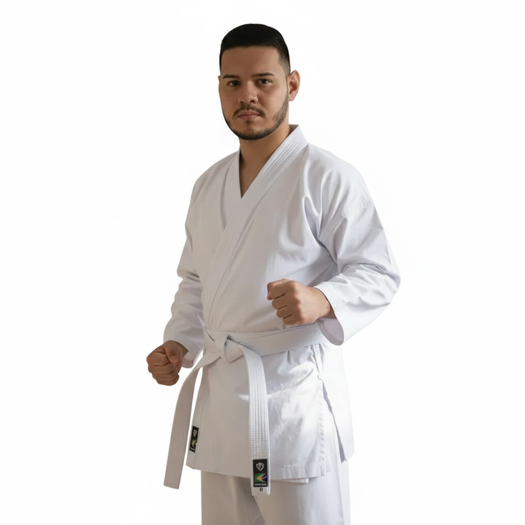 Kimono Karatê Branco Adulto + Faixa Branca | Brim 100% Algodão Profissional e Reforçado