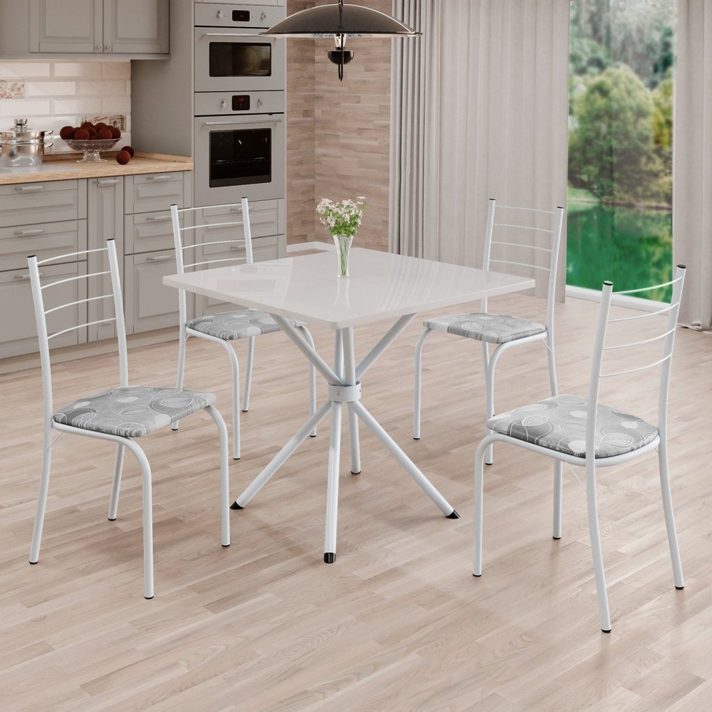 Conjunto Sala de Jantar Mesa Quadrada 70x70cm Tampo Madeira Mdp 4 Cadeiras Rio Paraopeba/Branco